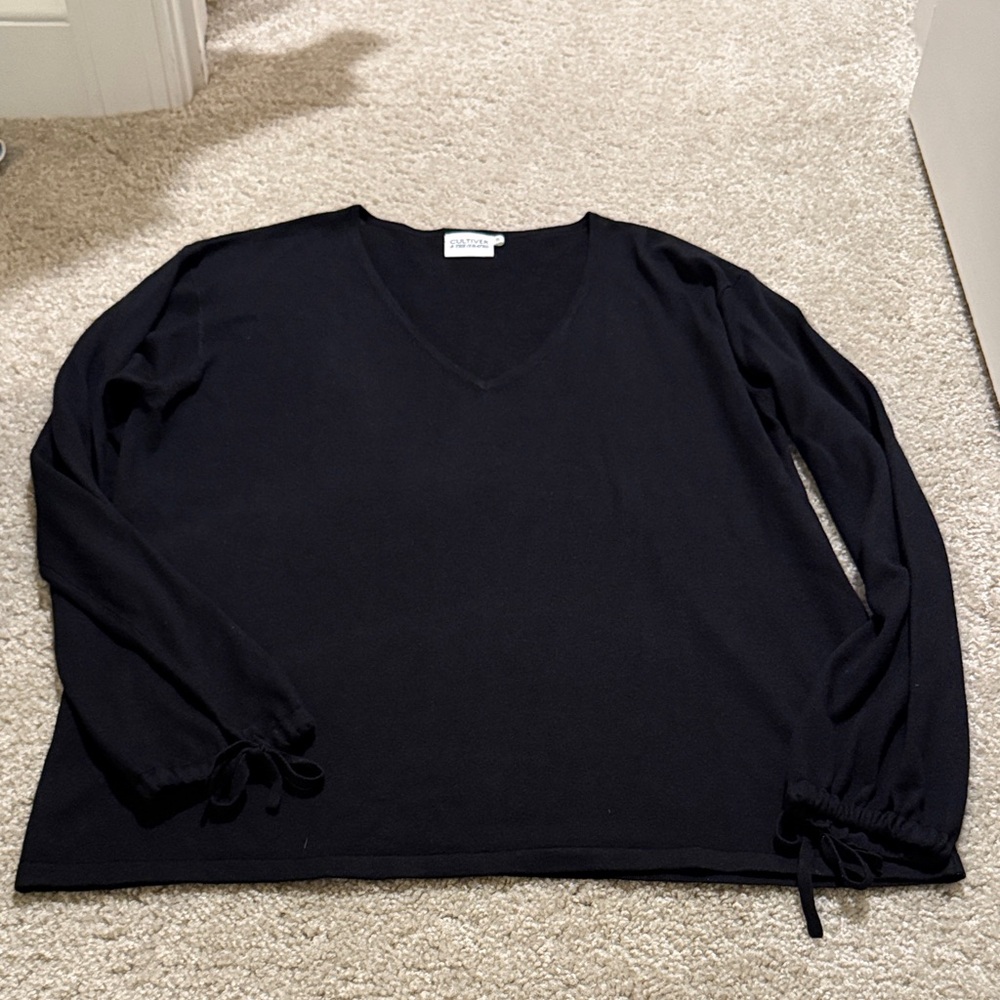 Cultiver Silk/Linen V-neck Top with tie sleeves